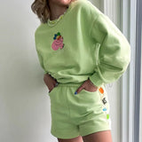 Cute Sweet Cartoon Embroidered Sweatshirts Kawaii Girl Cotton 2021 O Neck Long Sleeve Loose Women Pullover Autumn