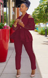 Elegant Ruffles Lace Cut Out Shoulder Long Sleeve Blazer And Pant