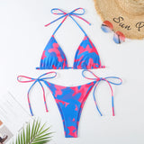 2025 New Women's Split Color Sexy Tie Triangle Bikini