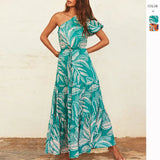 Women's Clothing New Spring And Summer Slant Shoulder Holiday Wind And Flowers High-End Dress Dress Women's