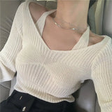 2025 New Long-Sleeved Slim V-Necked Two Knitted Shirt Top Women Feel The Bottom
