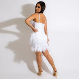Sexy Straps See Through Solid Feather Bodycon