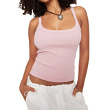 Women Harajuku T-shirts Crop Tops Summer Clothes Basic Sleeveless Scoop Neck Slim Ribbed Tees Sexy Club y2k Streetwear-Outfit