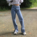 2021 Woman Long Jeans 115 cm High Waist Overlength Jeans Side Split 100% Cotton Cargo Denim Pants Female