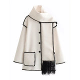 Women's Clothing French Fashion Single Buckle Tuxedar Scarf Splicing