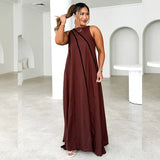 Women's Fashion Pure Color Splicing Stripe Simple Sleeveless Loose Dress