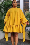 Casual A-line Puff Sleeve Round Neck Short