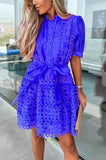 Women's Fashion Lace Splicing Tie Lace Mini Dress