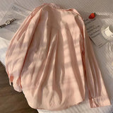 Thin Green Shirt Women Fashion Korean Loose Lapel Button Top Female Solid Basic Long Sleeve All Match Shirt New-Outfit