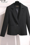 Fashion 2023 Women Solid Color Black Blazer Jacket Casual Long Sleeve Loose Coat Office Lady Single Button