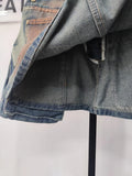 Women's Denim Skirts Multiple Pockets Patchwork Washed Lace-up Cargo A-line Mini Skirt 2024 Summer New Fashion 29L3411-Outfit