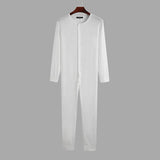 Men Pajamas Jumpsuit Homewear Solid Color Long Sleeve Comfortable Button Leisure Sleepwear Men Rompers Nightwear