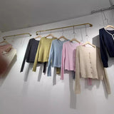 Spring And Autumn New Korean Simple Knitted Cardigan Omnipotent Solid Color V-Neck Long-Sleeved Blouse-Outfit