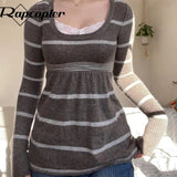Y2K Striped Prepply Sweaters O Neck Retro Full Sleeve Jumpers Sweet Cute Pullovers Korean Chic Harajuku Tops
