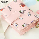 Women Cartoon Printing Kawaii Coin Pockets Card Holder Mini Purse Womens Korean Style Hasp Foldable Chic PU Leather