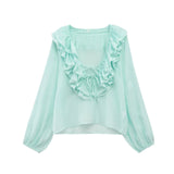 Early And Early Autumn New French Sweet V-Neck Thin Long-Sleeved Lotus Leaf Shirt Top