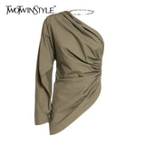 White Casual Patchwork Chain T Shirt For Women Skew Collar Long Sleeve One Off Shoulder T Shirts Female 2021