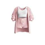 2025 New Knitted Plush Long-Sleeved Coat Vest Shorts Four-Piece Set + Three-Piece