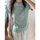 Shirts for Women Letter Print Tshirt Chic Short Sleeve O-neck Tees Korean Summer Tees Ropa Mujer Casual Loose Y2k T-shirts-Outfit