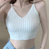 Cotton Women Strappy Camis Knitted Solid Candy Tank Tops V-Neck Cute Crop Tops For Women Summer