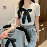 New Leisure Ice Cream Niche Chic Short T-Shirt Sweet Spicy Short-Sleeved Bow High-Rise Top