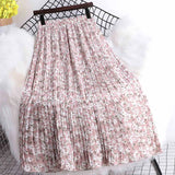 Summer Chiffon Beach Boho Maxi Women Skirt High Waist Floral Print Vintage Holiday Ruched Long Fashion Skirts