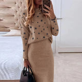 Skirt 2 Pieces Set Autumn Winter Casual Turtleneck Long Sleeve Loose Print Pullovers Slim Pencil Skirts Office Lady