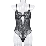 Cute Pink Lace Mesh Bodysuits with Bone Party Night Club Women Tops Sheer Hot Sexy Summer Straps Sleeveless