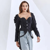 Striped Coat For Women Square Collar Puff Long Sleeve Asymmetric Hem Designer Jackets Jackets Female 2020