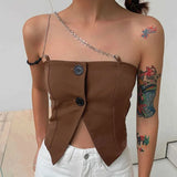 Women Sexy Halter Crop Tops Cross Bandage Summer Women Casual Tank Tops Vest Metalic Chain Crop Tops blusas Fashion