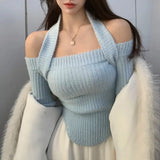Mink Cashmere Halter Off Shoulder Knitted Sweater Women's Autumn and Winter Chic Tight-fitting Short Inner