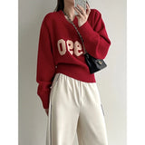 Women's V-neck 3d Letter Thick Sweater Women's New Autumn Winter 2022 Korean Loose Short