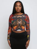 Has Q24TP573 Fashion Women's Clothing 2025 Autumn New Retro Printed Round-Neck Long-Sleeved