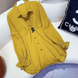 Lady Single-breasted Loose Blouse Spring Autumn Commute Turn-down Collar Women's Clothing Korean Stylish Irregular
