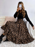 Printed Modest High Waist Elastic Waist Print Midi A-Line