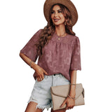 Fashion Solid Color Round Neck Loose Print Chiffon
