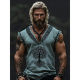 Men's Linen Short Sleeves Loose Leisure Collar T-Shirt 3D National Style Digital