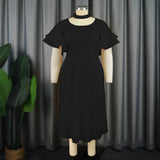 Casual Comfort Hollow Collar Folding Skirt Elegant Style Level Feel Horn Sleeve Dress Dress