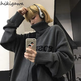 Tops Clothes Oversized Sweater Pullovers Winter Women Jumper Korean Fashion Knitwears Pull Femme Turtleneck Black Sweaters-Outfit