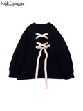Sweatshirt Women Clothing Bow Bangage O-neck Long Sleeve Casual Y2k Tops 2023 Ropa Mujer Fashion Japanese Y2k Hoodies-Outfit