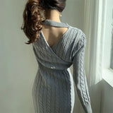 Split Sweater Woman Dress Winter Clothes Knitting Dresses for Women Autumn Warm Casual Pollover 2023 Solid Thick