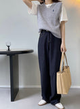 Women's High Waist Dark Blue Bright Line Straight Jeans Thin Wide Leg Denim