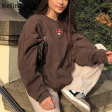 Casual Loose Mushroom Embroidery Sweatshirts Women Spring Long Sleeve Cartoon Graphic Vintage Pullovers
