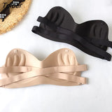 Backless Invisible Bra Push Up For Women Lingerie Seamless Brassiere No Sewing Bra Black Strapless