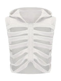 Unisex Men Women Sleeveless Hooded Vest Skeleton Hollow Out Solid Color Hoodies Streetwear Summer Party Clubwear 2023-Outfit