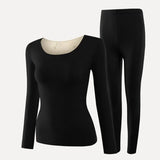 Women's Crewneck Seamless Long Johns Warm Thick Thermal Underwear Top & Bottom 2 Pieces Set for