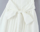 Sexy White Lapel Collar Low Chest Corset Style Mini Dress Short Puff Sleeve Women Tie Bow Sashes Ruched Pleated Hem Robe-Outfit