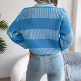O-neck Knitted Pullover Autumn Casual Stripe Loose Sweater 2023 Long Sleeve Fashion Woman Spring Chic Soft Tops