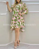 new high waist fat printed mid-length printed dress