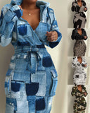 E-Commerce Independent Station Women's Printed Waist Pocket Dress Stock-Outfit